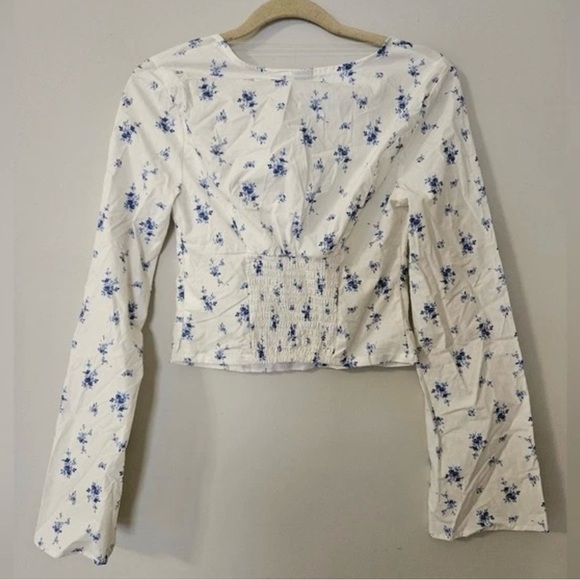 Wild Fable Women's Long Sleeve Cotton Milkmaid Top blue/white- sz large- nwt - Picture 6 of 10